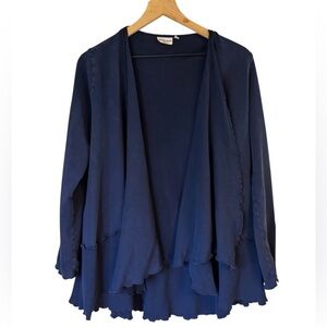 Prairie Cotton Navy Blue Cascade Open Long Sleeve Cardigan Sweater Sz Small